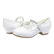 EIGHT EIGHTEEN Girls Round Toe Rhinestone Strap Kiddie Heel Pump