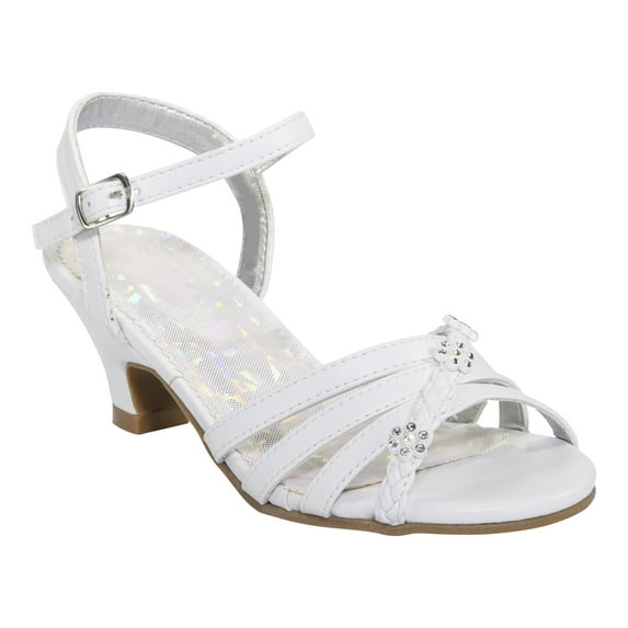 EIGHT EIGHTEEN Girls Sparkle Low Heels, Stylish Dress Shoes for Princess Parties, Birthdays (Toddler/Little Girl/Big Girl), White, Size 3 Big Kid