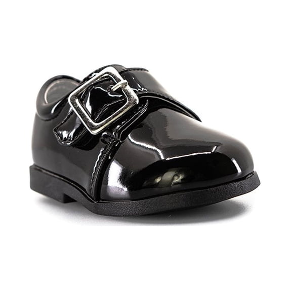 EIGHT EIGHTEEN Leatherette Strap School Dress Shoe (Infant/Toddler Boys) - Pat (Black,Size 3 Toddler)
