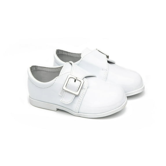 EIGHT EIGHTEEN Leatherette Strap School Dress Shoe (Infant/Toddler Boys) - Pat (White,Size 2 Toddler)