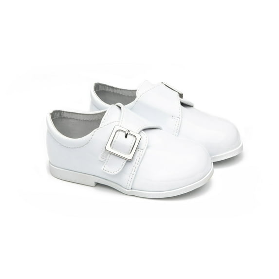 EIGHT EIGHTEEN Leatherette Strap School Dress Shoe (Infant/Toddler Boys) - Pat (White,Size 3 Toddler)