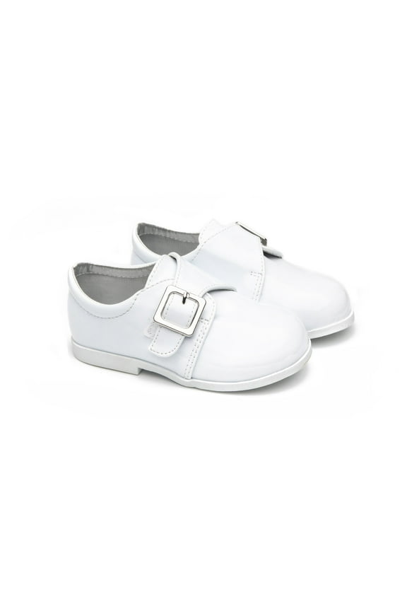 EIGHT EIGHTEEN Leatherette Strap School Dress Shoe (Infant/Toddler Boys) - Pat (White,Size 5 Toddler)