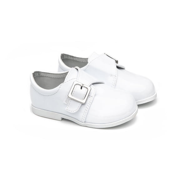 EIGHT EIGHTEEN Leatherette Strap School Dress Shoe (Infant/Toddler Boys) - Pat (White,Size 6 Toddler)