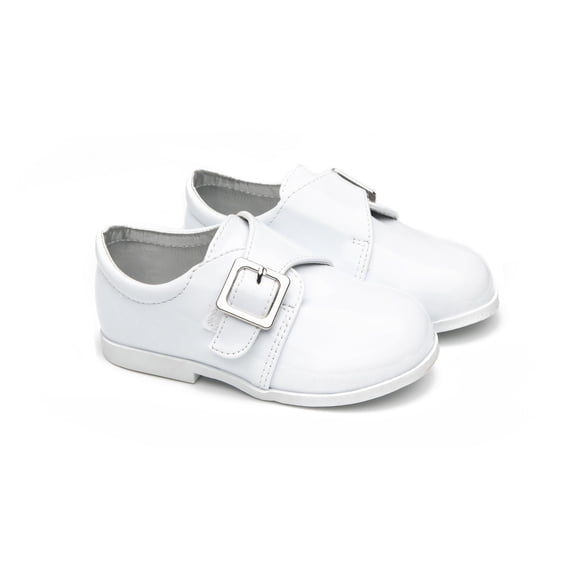 EIGHT EIGHTEEN Leatherette Strap School Dress Shoe (Infant/Toddler Boys) - Pat (White,Size 6 Toddler)