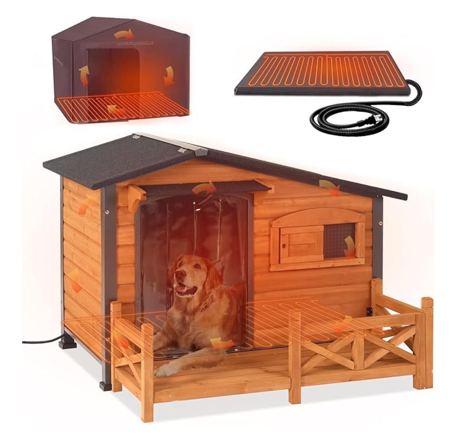 EIGHTNINE Large Heated Dog House Outdoor Insulated Dog Kennel with Safe ...