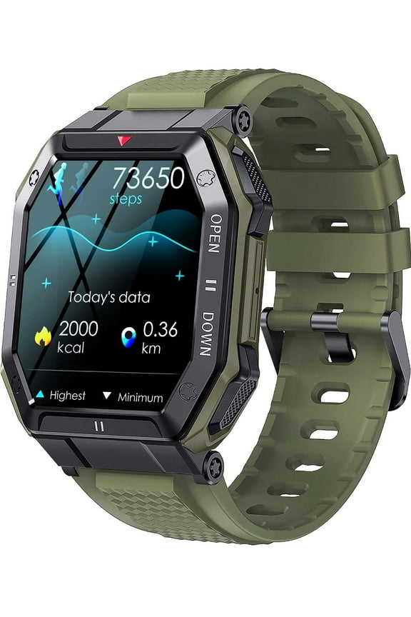 Smart Watch for Men Smartwatches with Bluetooth Call Function 1.86” HD Military Fitness Trackers Watch with Step Counter Alarm Green