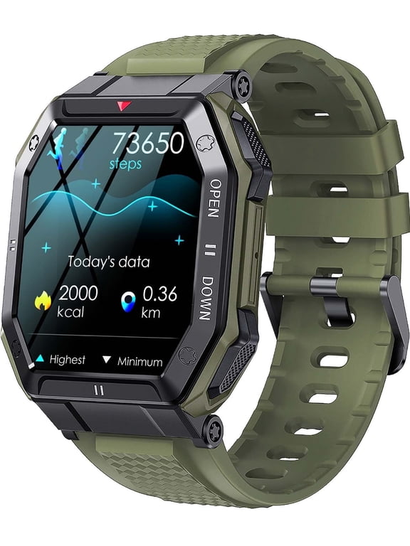 Smart Watch for Men Smartwatches with Bluetooth Call Function 1.86” HD Military Fitness Trackers Watch with Step Counter Alarm Green