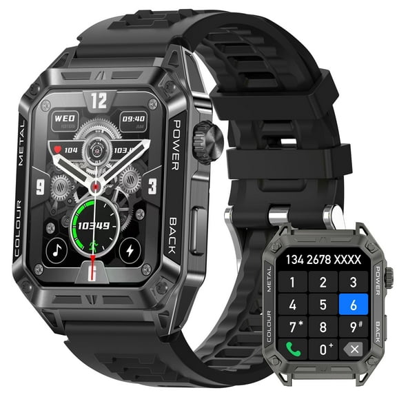 EIGIIS A33 Smartwatches for Men with Call 1.91" HD Outdoor Rugged Smart Watch with 100+ Sports Mode Pedometer Smartwatch for iOS Android Phones, Black