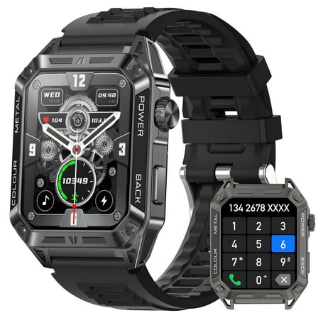 EIGIIS A33 Smartwatches for Men with Call 1.91" HD Outdoor Rugged Smart Watch with 100+ Sports Mode Pedometer Smartwatch for iOS Android Phones, Black