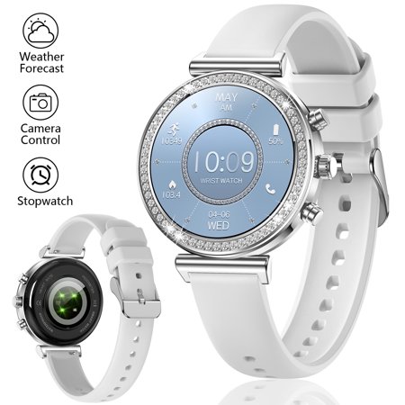 EIGIIS I110 1.27'' Full Touch Screen Ladies Smart Watches for iOS Android Fitness Watch with 100+ Sports Modes Smartwatch with Activity Tracker Steps Counter, 1pc, White