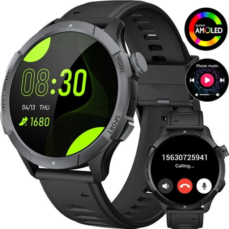 EIGIIS J47 Smart Watch for Men(Answer/Make Calls) 1.43 AMOLED Rugged Smart Watch for iOS Android IP68 Waterproof Smartwatch with 100+ Sports Modes