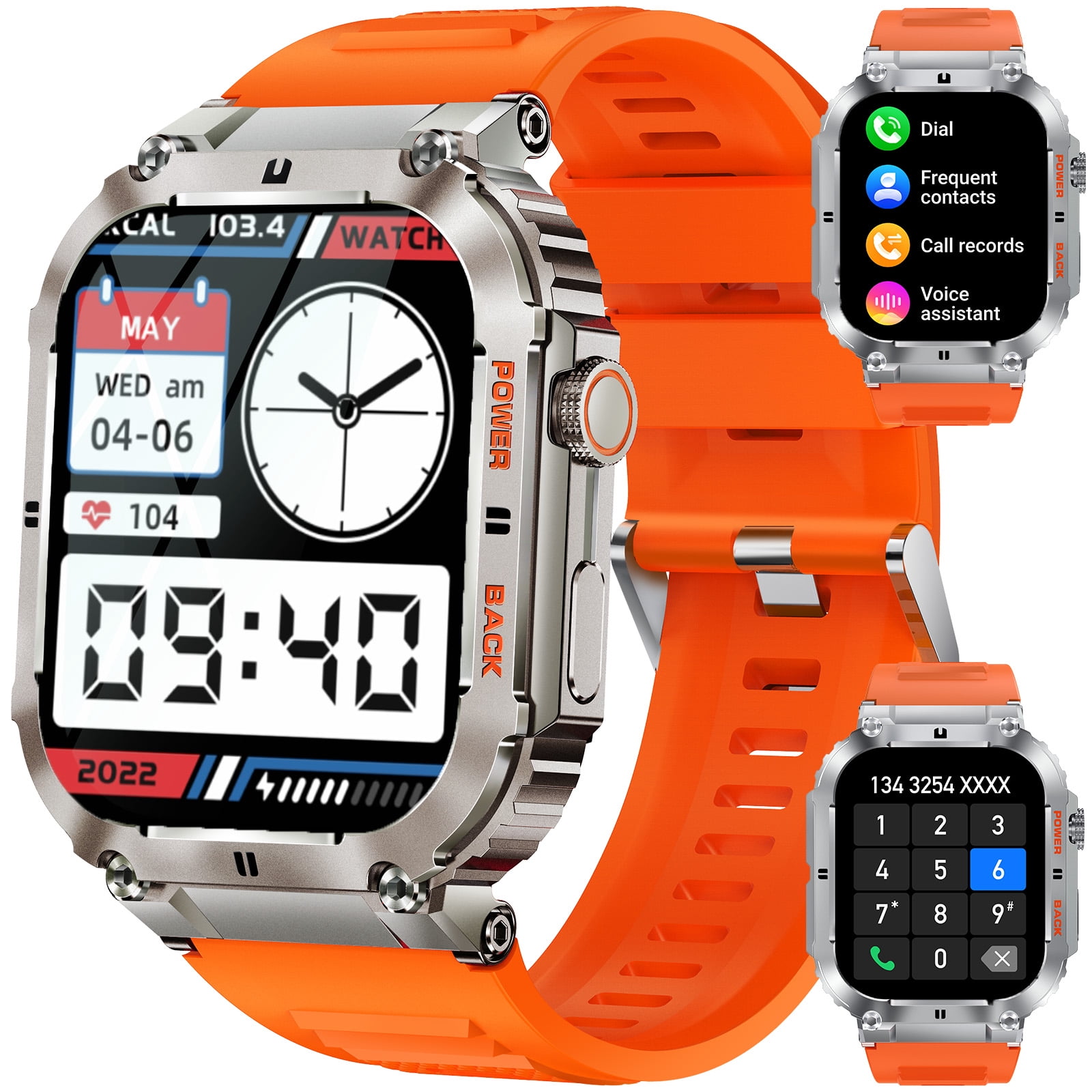 EIGIIS K57P Smart Watches for Men (Make/Answer Call) 1.96" Large Screen Rugged Smartwatch with 100+ Sport Modes Outdoor Watch Compatible with iOS Android, 1pc