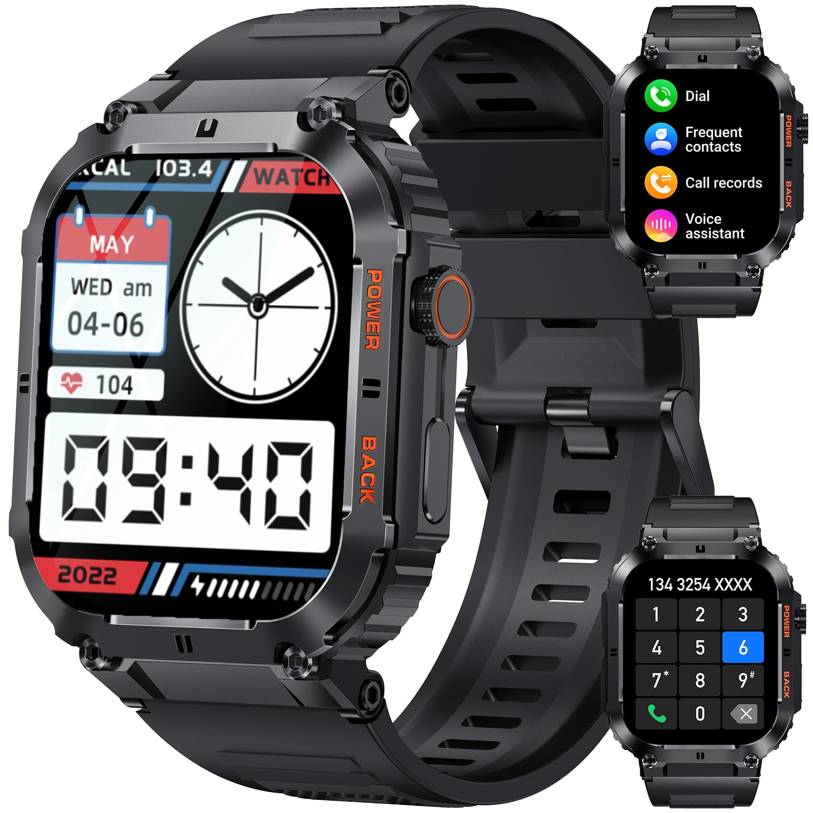 EIGIIS K57P Smart Watches for Men (Make/Answer Call) 1.96" Large Screen Rugged Smartwatch with 100+ Sport Modes Outdoor Watch Compatible with iOS Android, 1pc