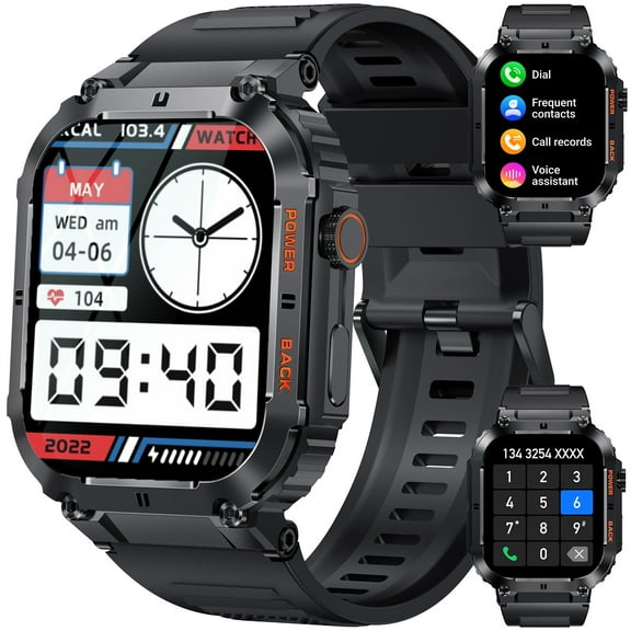 EIGIIS K57P Smart Watches for Men (Make/Answer Call) 1.96" Large Screen Rugged Smartwatch with 100+ Sport Modes Outdoor Watch Compatible with iOS Android, 1pc