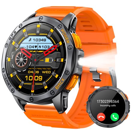 EIGIIS K67 1.43'' AMOLED Display/530mAh/100+ Sports Modes Smart Watch for Men with LED Flashlight Compass Fitness Watch with Barometer Rugged Smartwatch for iOS Android, 1pc