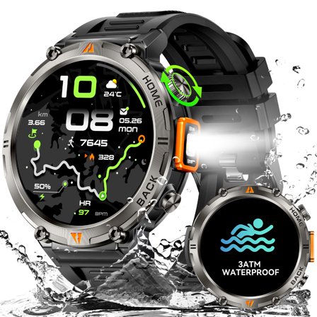 EIGIIS KE3Pro Smart Watch with Flashlight for Men, 3ATM Waterproof Watch with GPS, 530mAh Outdoor Sports Watch Compatible with Android iOS, 1pc