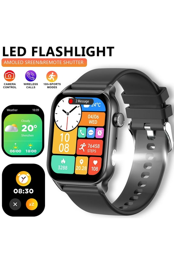 KR86 1.95'' AMOLED Display 340 mAh Battery Outdoor Smart Watches for Men Women Fitness Tracker with Monitor 100+ Sports Modes for iOS Android, 1pc