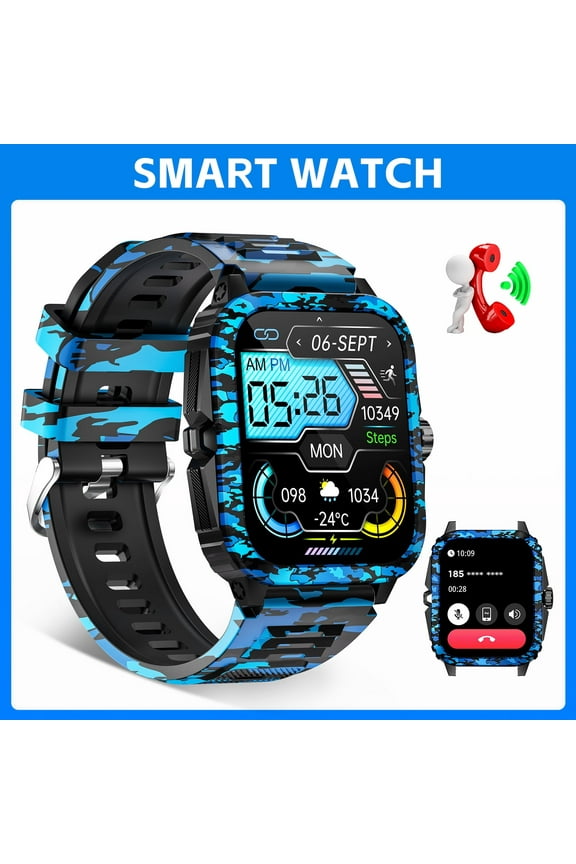 KT71 Smart Watch for Men, 1.96'' Big Screen 3ATM Waterproof Rugged Outdoor Smartwatch with Sports Swimming Watch for Android iOS, 1pc