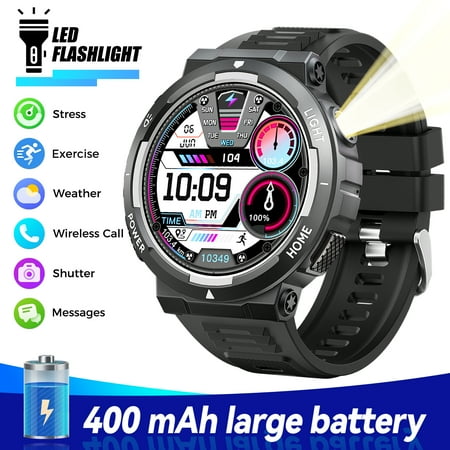 EIGIIS KT75 3ATM Waterproof 100+ Sports Modes Smartwatch for Men(Answer/Make Call) with LED Flashlight Smart Watch for iOS Android, 1pc