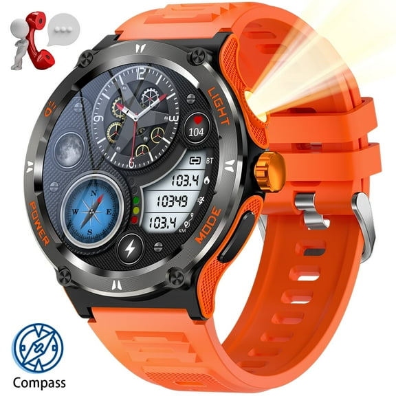 EIGIIS KT76 Smartwatch for Men with LED Flashlight 1.53'' HD Smartwatch 3ATM Fitness Tracker Outdoor Sports Watch for iOS Android, 1pc