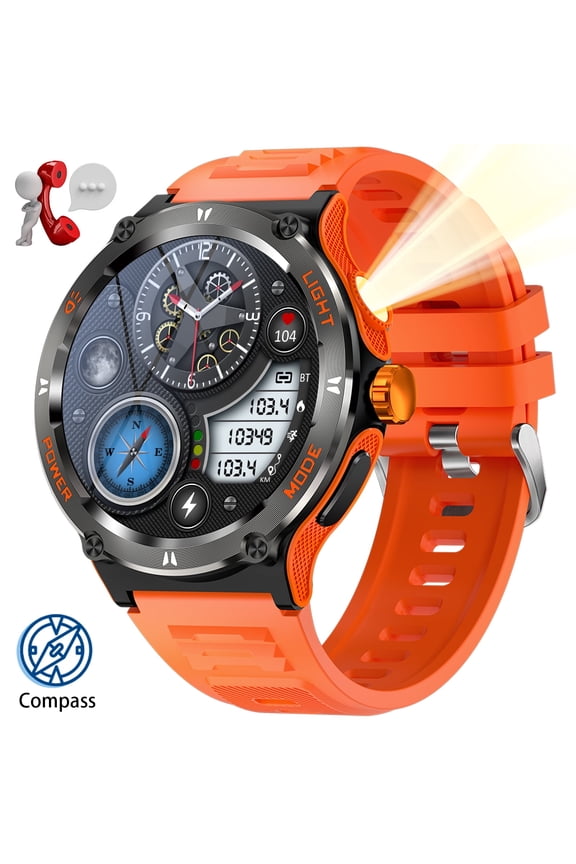 KT76 Smartwatch for Men with LED Flashlight 1.53'' HD Smartwatch 3ATM Fitness Tracker Outdoor Sports Watch for iOS Android, 1pc
