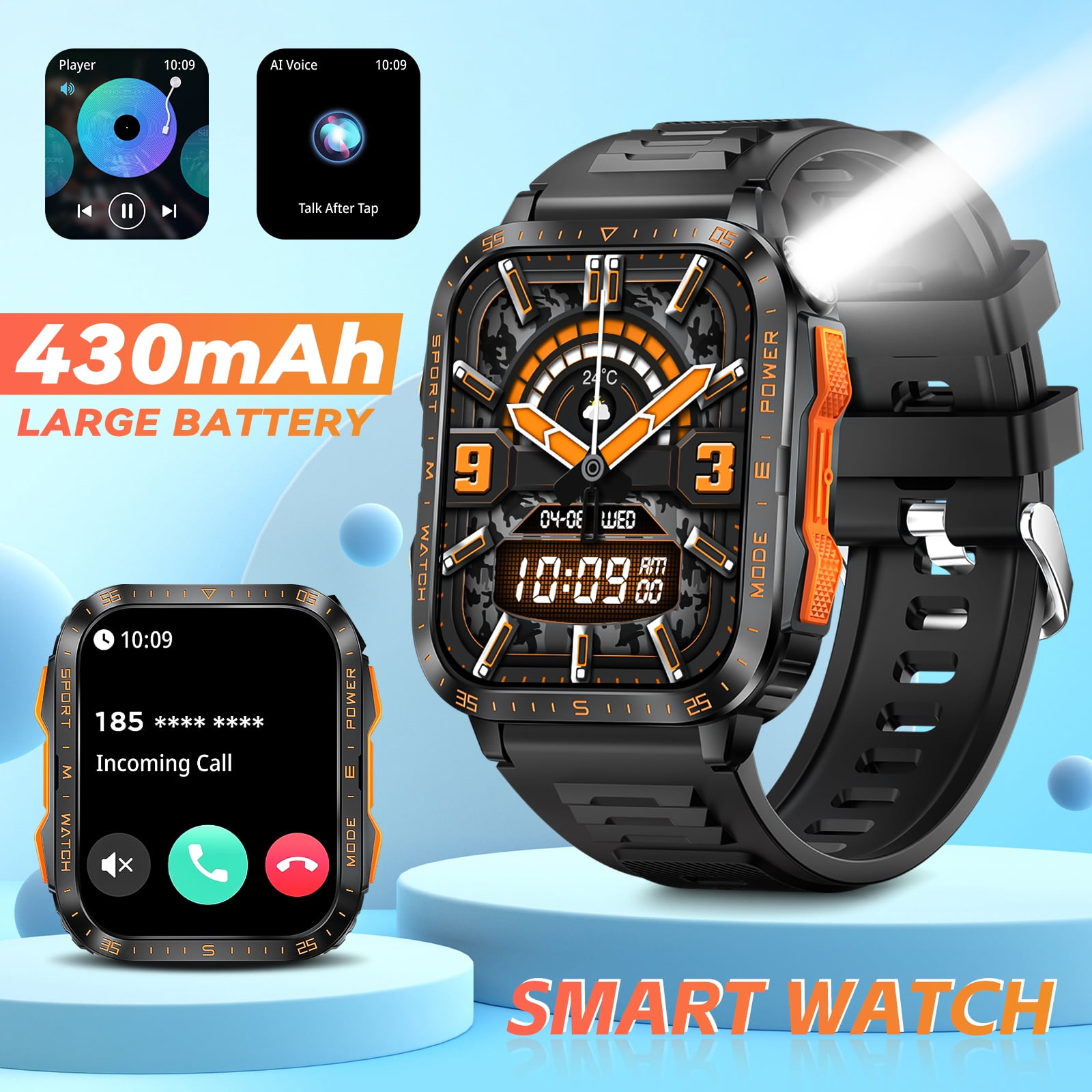 EIGIIS KT79 Smart Watch for Men with LED Flashlight 3ATM