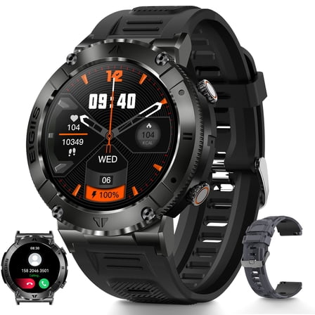 EIGIIS Military Smart Watch for Men 1.32" Outdoor Tactical Sports Smartwatch Multi strap combination Compatible iPhone Samsung