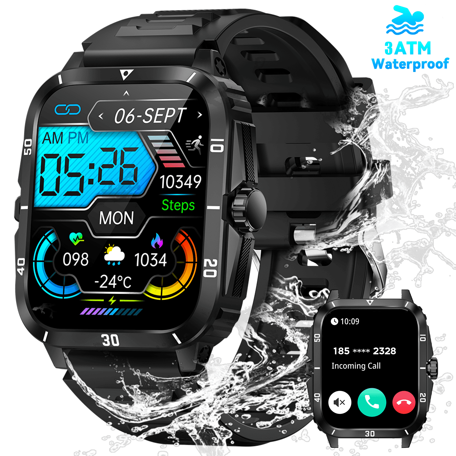 EIGIIS Military Smart Watches for Men, 3ATM Waterproof Outdoor Tactical ...