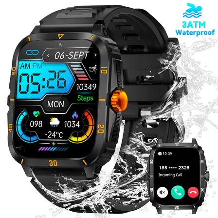 EIGIIS Military Smart Watches for Men, 3ATM Waterproof Outdoor Tactical Smartwatch , 1.96” Big Screen Rugged Sports Swimming Smart Watches for Android iOS