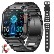 EIGIIS Military Smart Watches for Men 5 ATM Waterproof Rugged Tactical Smartwatch with Compass 2.02 HD Big Screen Fitness Tracker Monitor for Android iOSBlack Steel
