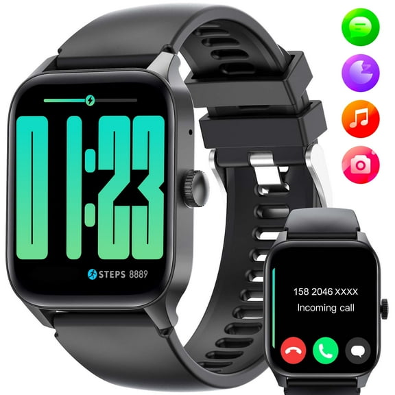 EIGIIS QS56 Smart Watch for Women, 1.83" HD Big Screen Smartwatch, IP67 Waterproof Fitness Watch with 110+ Sport Modes for Android iOS, 1pc, Black