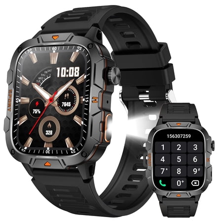 EIGIIS QX12 1.96'' HD Big Screen Smart Watch for Men with LED Flashlight Rugged Smartwatch with Bluetooth Call 100+ Sports Modes Fitness Watch for iOS Android, 1pc, Black