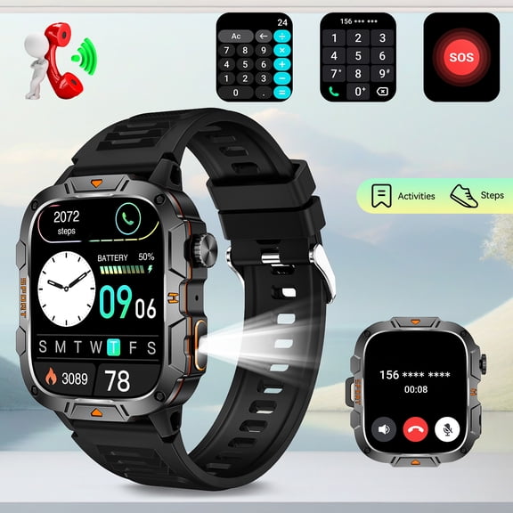 EIGIIS QX12 Smart Watch for Men with LED Flashlight 1.96" HD Big Screen Smartwatch 420 mAh Big Battery 100+ Sports Modes Smart Watch Compatible with iOS Android