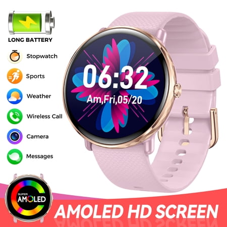 EIGIIS S61 1.43'' AMOLED 260mAh Battery Smart Watches for Women Men with Answer/Make Calls 100+ Sports Modes Activity Tracker for iOS Android, 1pc, Pink