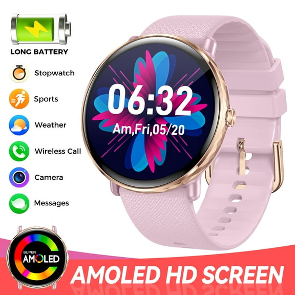 EIGIIS S61 1.43'' AMOLED 260mAh Battery Smart Watches for Women Men with Answer/Make Calls 100+ Sports Modes Activity Tracker for iOS Android, 1pc, Pink