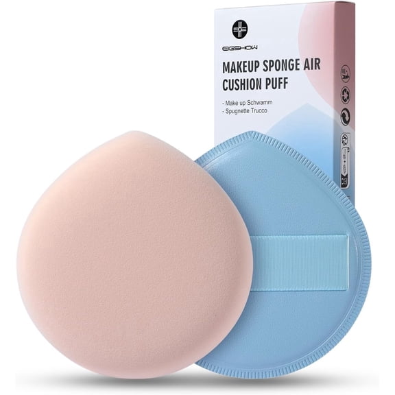 EIGSHOW Makeup Sponge Powder Puff, Teardrop-Shaped Tassel Foundation Sponge,Super Soft Powder Puff Quickly apply makeup for Use with Liquid or Powdery Make-Up, Blue & Skin Colour, Pack of 2 (M121)