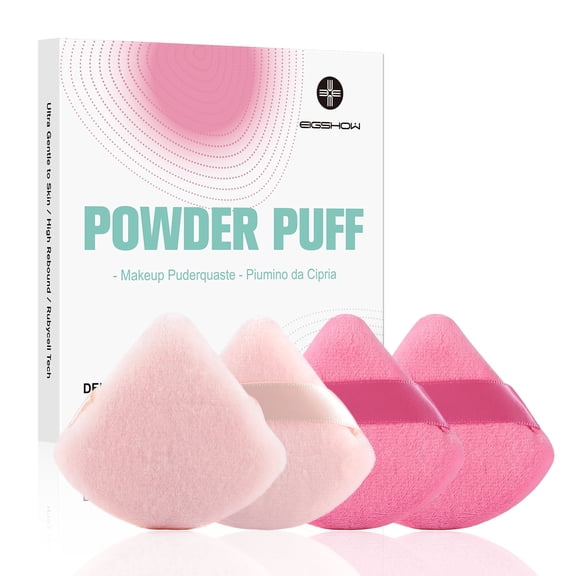 EIGSHOW Triangle Makeup Powder Puff, Face Sponge, Soft Plush Powder Sponge, Suitable for Baking Powder Makeup or Blush, PIink and Beige, Pack of 4 (M113)
