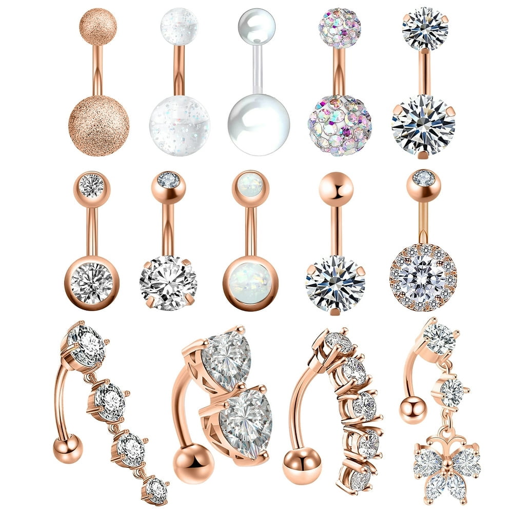 10Pcs Clicker Belly Button Ring For Women Surgical Steel Cz Belly Rings Simple Bar Reverse Curved Navel Rings Hoop Clicker Segment Belly Barbell Piercing