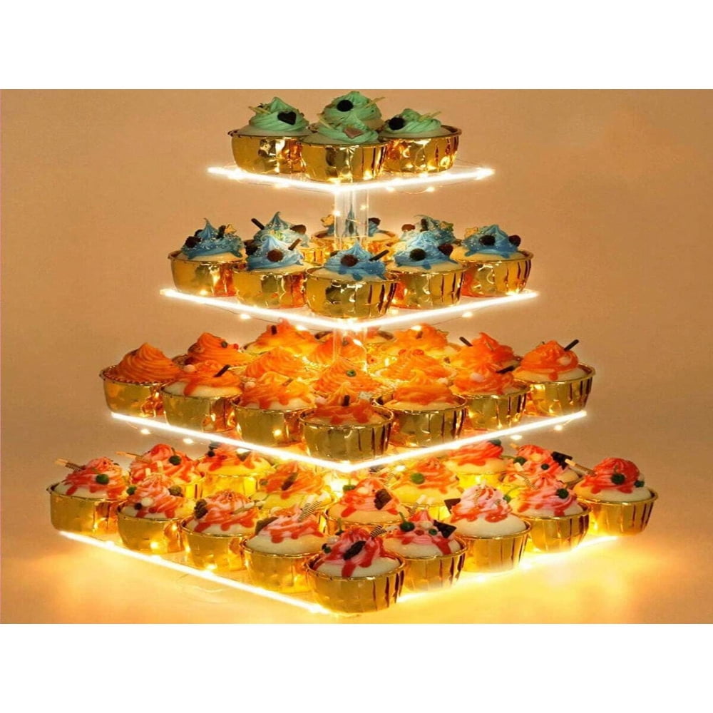 4-Tier Clear Acrylic Cupcake Stand with LED Lights