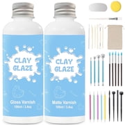 EIGTWEN Air Dry Clay Glaze & 30pcs Clay Tools Kit,Gloss+Matte Varnish, 6.8 fl oz