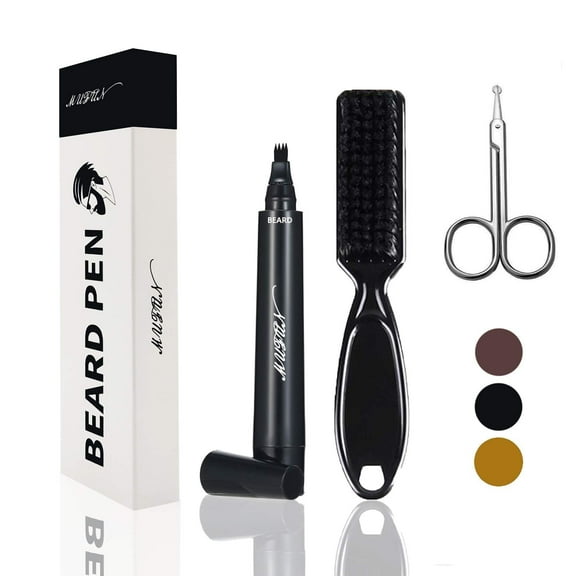 Beard Pencil Filler for Men, Sweat Proof, Water Resistance, Beard Pen for Mustache Repair Shape (NORMAL BRUSH, BLACK)