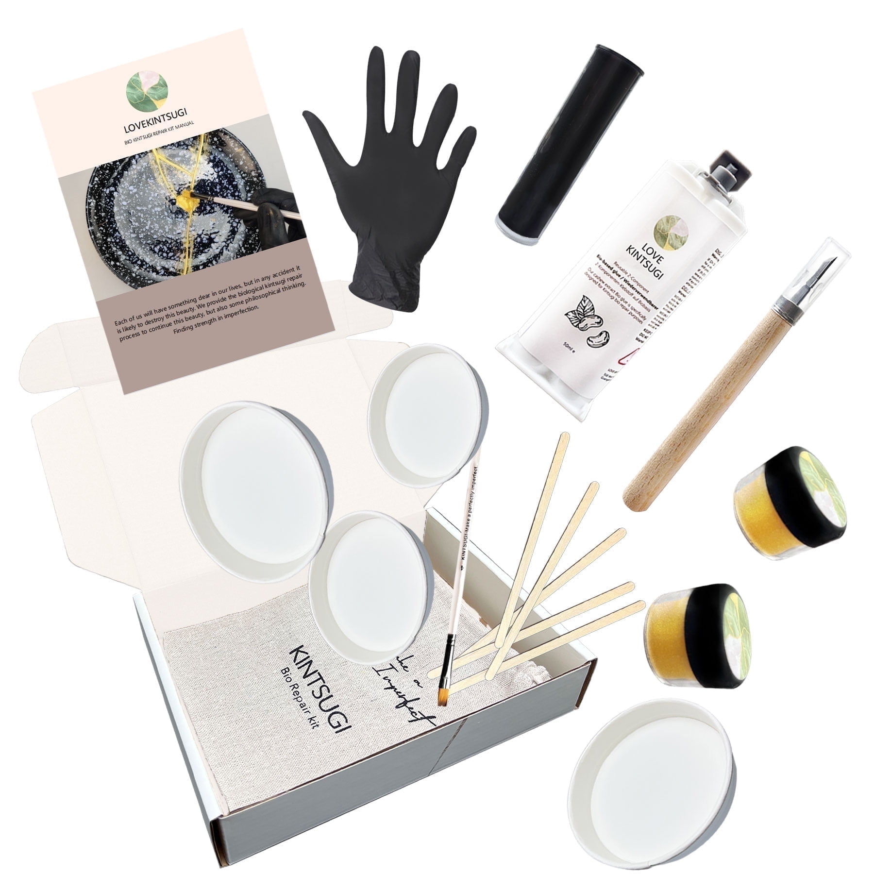 Kintsugi Repair Kit with Bio Resin, Food Safe & Dishwasher Safe, Japanese Art Gold Repair Kit for Ceramics, Beginners Friendly, Eco Bio Glue Craft Set