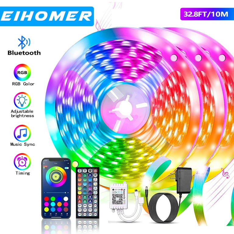 EIHOMER 32.8ft/10M LED Strip Lights 5050 RGB LED Rope Lights with App  Control Remote for Bedroom, Holiday Party