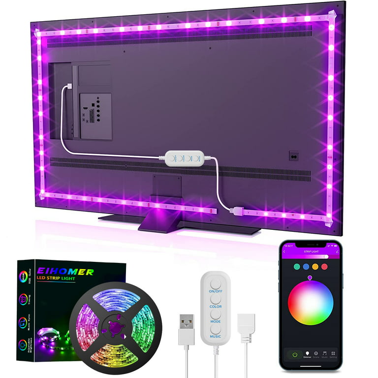 EIHOMER 6.56ft/2M LED Strip Lights for TV-RGB Changing Color with Remote,  USB-Powered 