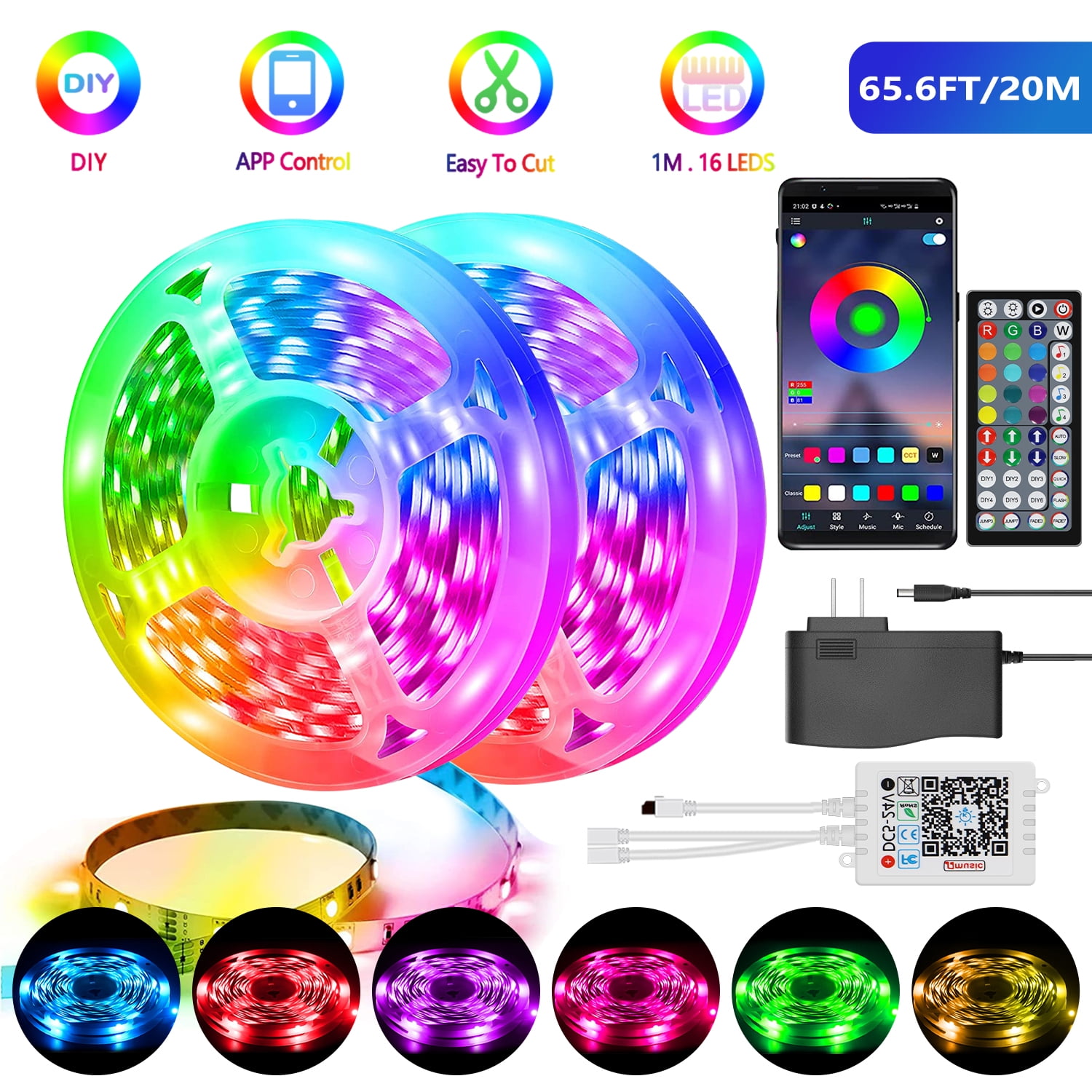 EIHOMER 6.56ft/2M LED Strip Lights for TV-RGB Changing Color with Remote,  USB-Powered 