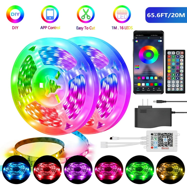 Eihomer 65.6ft 20m LED Strip Lights 5050 Multi Color Changing LED Rope Lights for Bedroom Home Kitchen Decor with 44 Key Remote