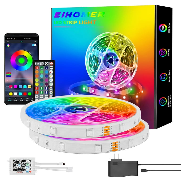 for Decoration Long App of Sync Room Strip Music Control, LED Strip EIHOMER Led RGB 5050 100ft, 2 50ft Rolls Color Lights with Changing Smart Lights Remote