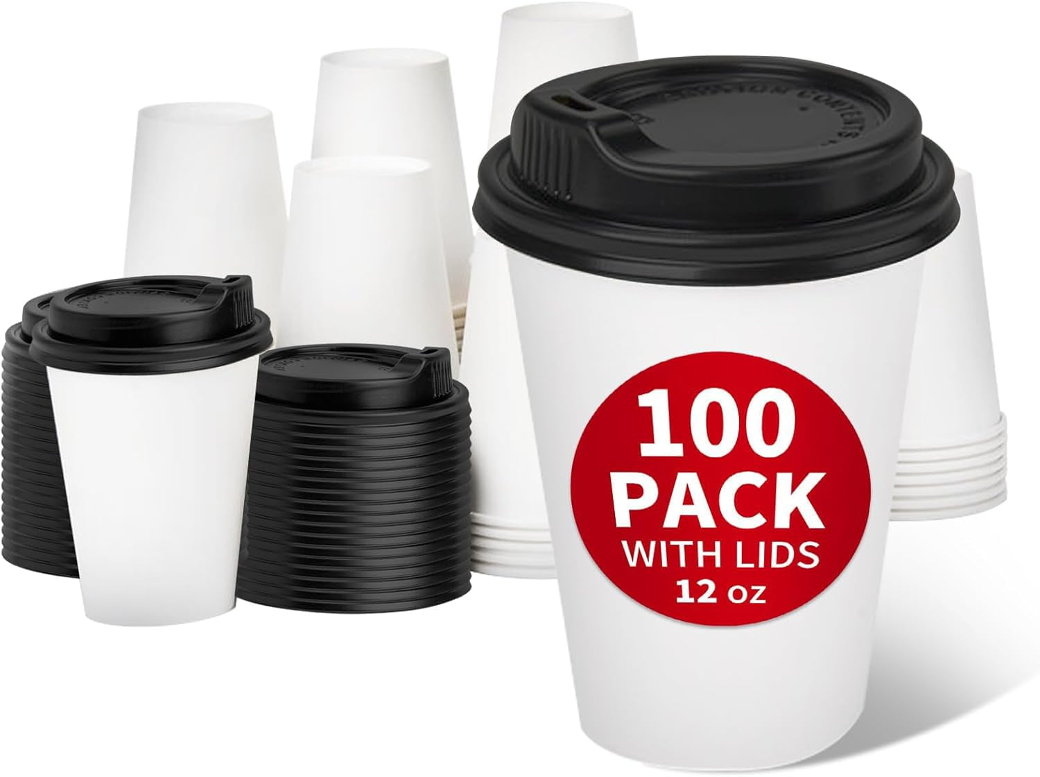EIKODO-100 Pack 12 oz Disposable Paper Coffee Cups with Lids, Paper ...