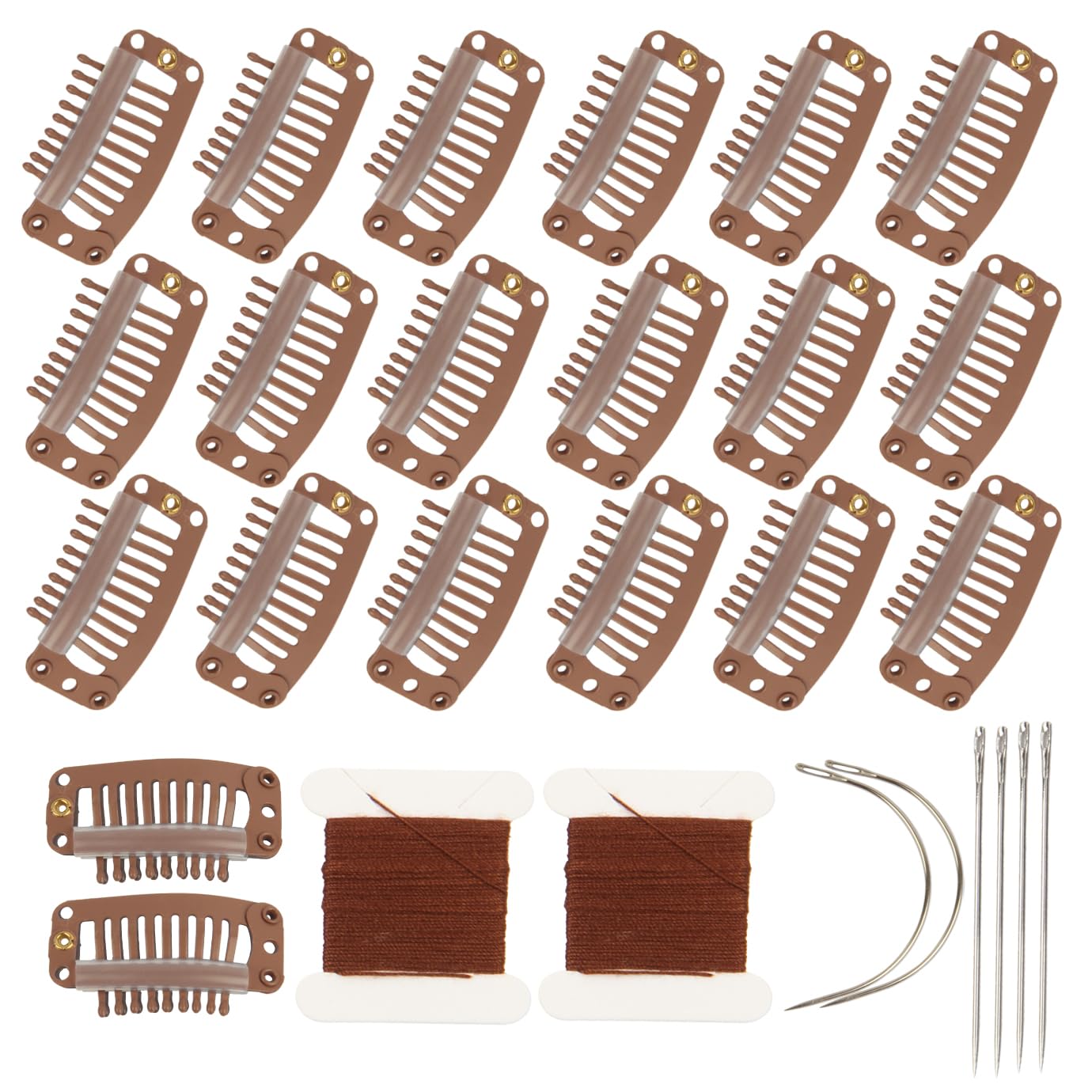 EIKODO-20 Pieces Hair Extension Clips, Light Brown 9 Teeth Stainless ...