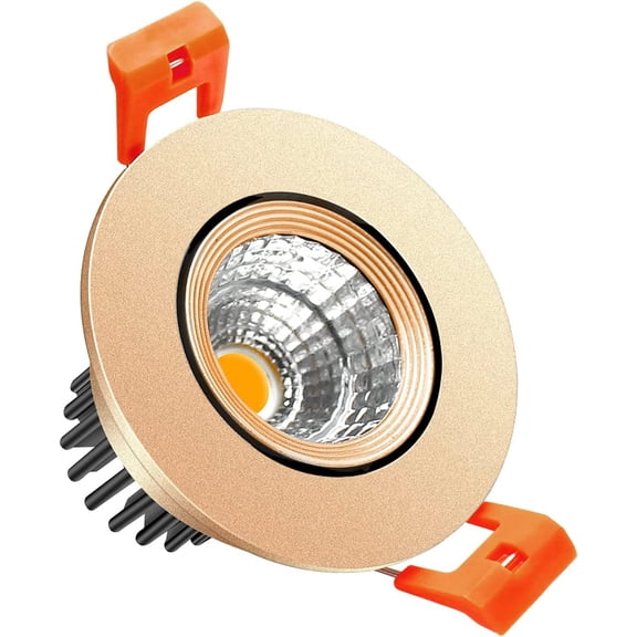 EIKODO-2inch LED Dimmable Downlight, 3W COB Recessed Ceiling Light, Natural White 4000K-4500K, CRI80, 25W Halogen Bulbs Equivalent, Gold (1 Pack)